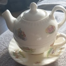 Aynsley Edwardian Kitchen Garden Fine Bone China Tea For One Teapot Set.