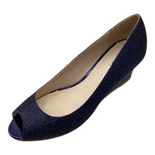Solea Womens Navy Fabric Metallic Wedge Peep Toe Party Court Shoes Size UK 4 New