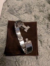 Authentic Hermes Clic H Bracelet Black Enamel & Silver Plated