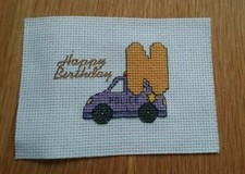 Completed Cross Stitch Card Insert - Police Car 13cm by 9cm Boys Birthday N