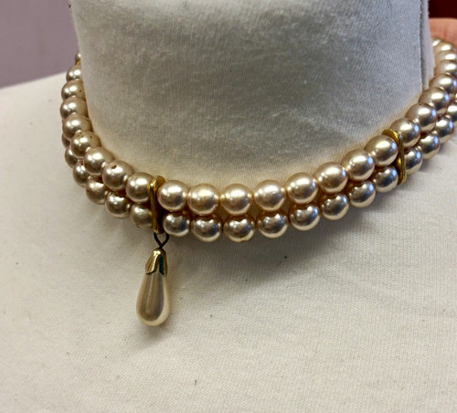 Cream pearl strand choker - cream,