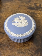 VTG Wedgewood Blue Jasperware Covered Trinket Box Dish Made In England