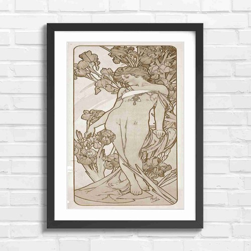 Art nouveau woman with irises - art,