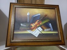 Vintage Framed Still Life Violin Painting 52cm By 42cm - Musical