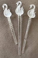 VTG Lalique Glass Swan Swizzle Sticks Cocktail Stirrers  2 have broken stems