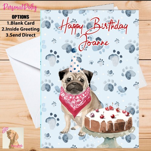 Personalised pug card - personalised,