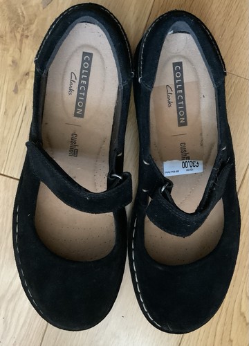 Clarks black flat suede - suede, shoes
