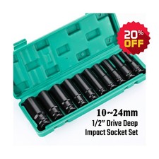 Heavy Duty 1/2” Drive Deep Impact Sockets Set Long Reach Wheel Wrench Nut 10-24