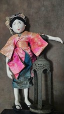 Antique Vintage large Cloth Rag Doll Oriental Geisha girl Doll 25 in .