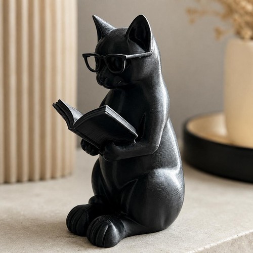 Reading cat resin figurine - resin,