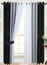 Curtains Eyelet Ring Top Fully Lined Pair Ready made curtains Black White Grey