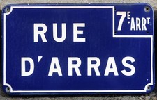 Large old vintage French enamel street sign plaque rue d'Arras Pas de Calais