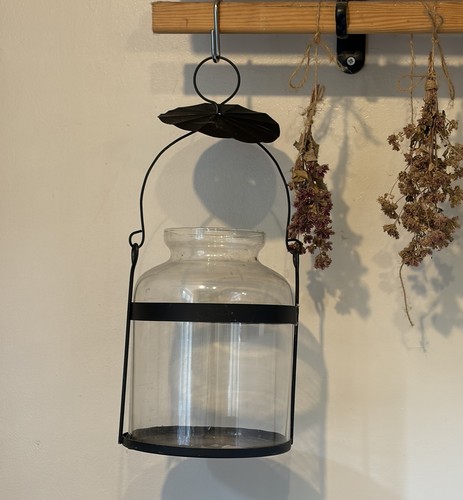 Rustic hanging glass lantern - glass,