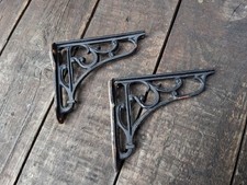 PAIR of 4" VICTORIAN style Cast iron antique Rustic vintage shelf brackets BLACK