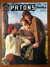Patons 1415 knitting pattern adult & child chunky shawl collar cable sweater
