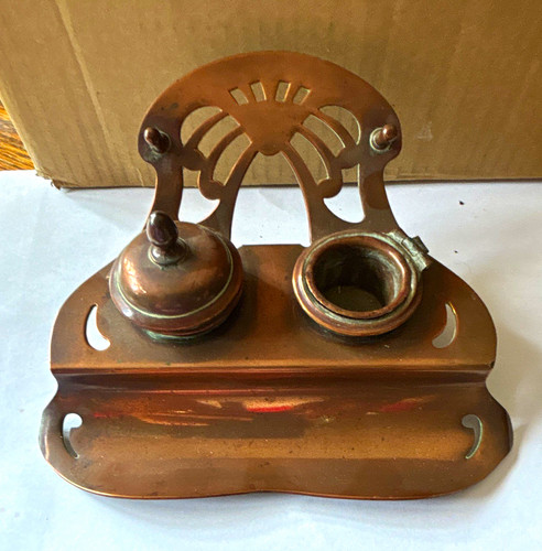 Vintage copper double inkwell - vintage,