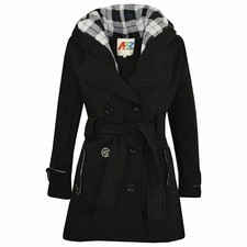 Kids Girls Overcoats Hooded Trench Coats Lapels Black Padded Long Parka Jackets