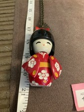Very Unusual Japanese Wooden Doll With Moveable Head Pendant On  Long Necklace