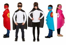 Kids Superhero Cape & Mask Plain Dressing Up Costume Book Day Roald Fancy Dress