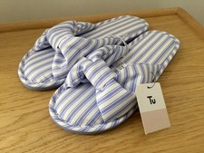 BNWT Sainsbury’s TU Slippers Womens Size Large Blue/White Ticking Stripe