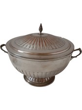 Large Antique Silver Plated on Copper Lidded Tureen with Handles - Cross & Orb 