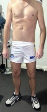 LEEDS RHINOS SILKY SHINY NYLON ISC RUGBY LEAGUE FOOTY SHORTS - SIZE XS - TIGHT
