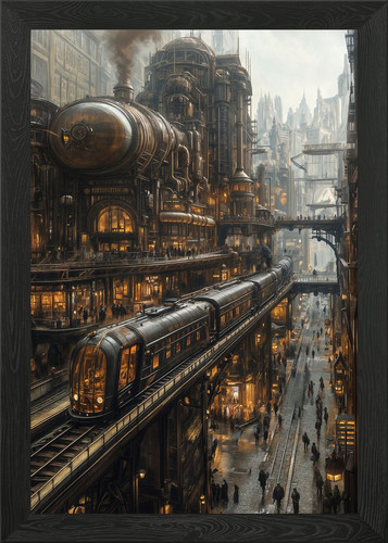 Steampunk cityscape framed - steampunk,