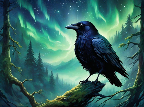Northern lights raven - raven, bird
