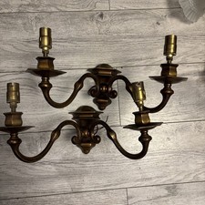 Pair of Heavy Antique Vintage Brass Bronze Wall Lights Sconces