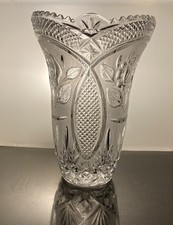 Vintage - Irena 24% Lead Crystal Flower Vase - Etched Rose Cut Pattern 24cm tall