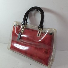 SUZY SMITH Clear PVC Tote Bag Weekender Beach Pull Out Velvet Pouch Grab Handle