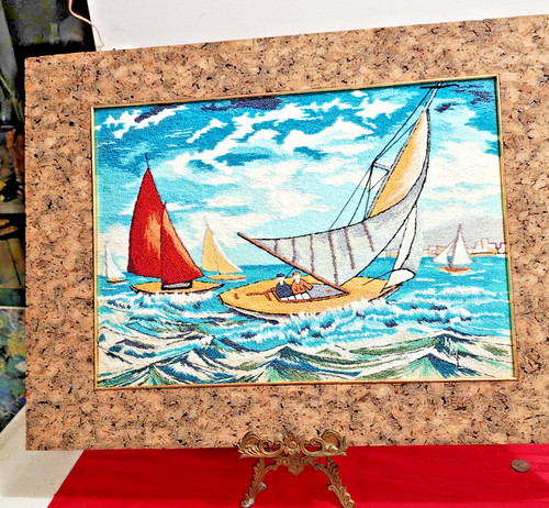 Framed signed sailboat scene - signed,