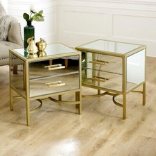 Pair gold mirrored bedside