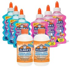 Elmer’s slime kit set 3 each pink + blue glitter glue 2 bottles magical liquid