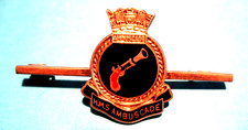 ROYAL NAVY SWEETHEART BROOCH - WHITE METAL/SILVER/ENAMEL  - HMS AMBUSCADE