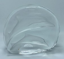 Vintage Clear Glass Two Dolphins Ornament Paperweight Swimming Wildlife Etched