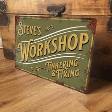 Personalised Workshop Sign Metal Sign Plaque Vintage Shed Retro - 200x305mm