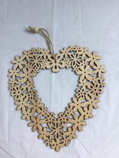 Plywood laser cut hanging heart floral decoration 22cm max