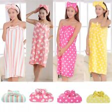 Women Body Wrap Shower Towels Dress Elasticated Beach Bath SPA Towel Robe Set
