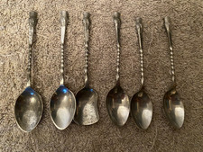 Vintage Chrome Teaspoons Set of 6 Twisted Handles with Thistles
