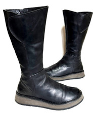 Ladies FLY LONDON Black Leather Chunky Platform Mid Calf length boots Size UK 8