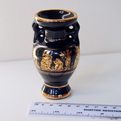 Lacquerware black gold urn - lacquerware,