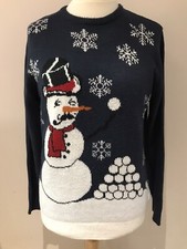 Easy Size M Gentlemen Snowman Top Hat Handlebar moustache Blue Christmas Jumper