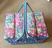 LARGE SEWING BASKET 2 HANDLES 2 LIFT UP  LIDS PLASTIC TRAY LIFTS OUT SEE PHOTOS