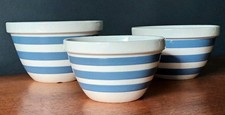 3 x Vintage Graduating Cornish Ware Blue & White Mixing Bowls