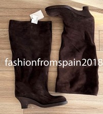 ZARA NEW WOMAN SPLIT LEATHER KITTEN HEEL BOOTS BROWN 35-42 3017/610/700