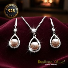 Womens Freshwater Pearl Jewellery Gift Set Necklace Earrings 925 Sterling Silver