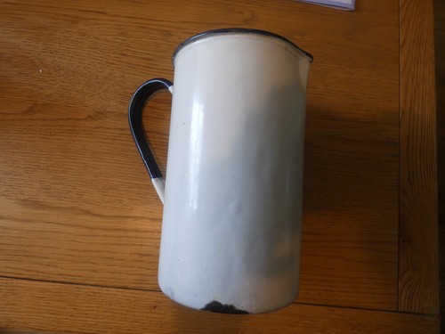 Vintage enamel jug pitcher - vintage, 8"