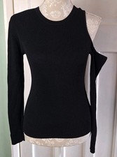 Zara Black Cold Shoulder Ribbed Fine Knit Bodycon Jumper - Size L (10 / 12)