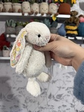 Jellycat Custom Small Bashful Cream Bunny Rabbit Floral Ears Soft Toy Custom Ear